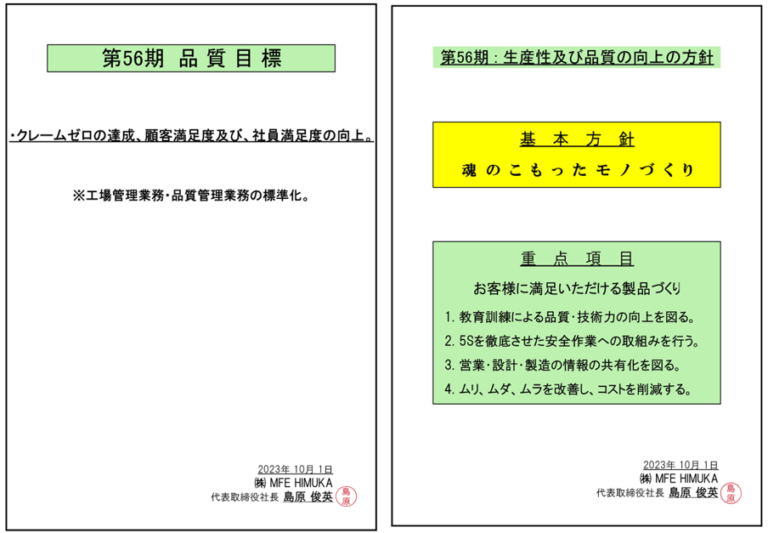 第５６期　品質目標